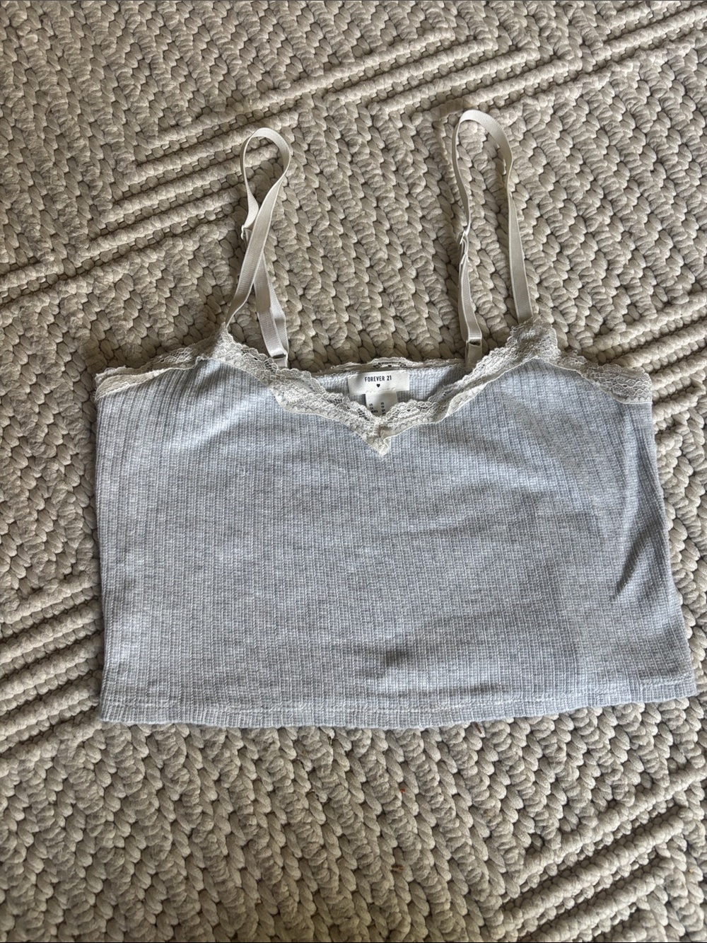 Forever 21 Heather Grey Lace Trim Ribbed Crop Cami Tank Top Size XS
